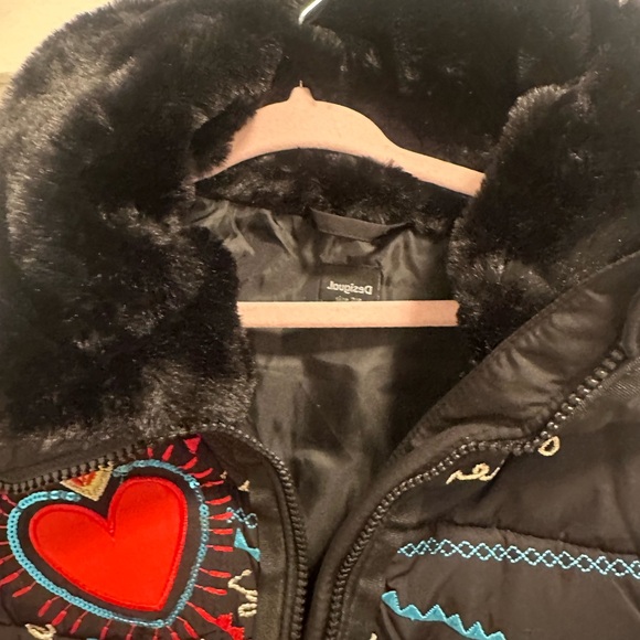 Desigual Kids Black Puffer Jacket with Colorful Heart Embroidery - Picture 6 of 10